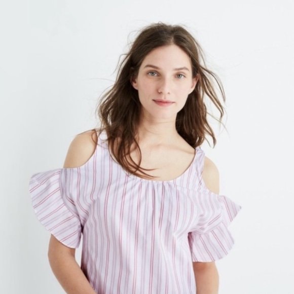 Madewell Rose Striped Cold Shoulder Dress, sz: L - Picture 3 of 5